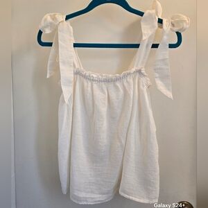 Outerknown White Sleeveless Crop Top with Bow Straps, Size Medium
